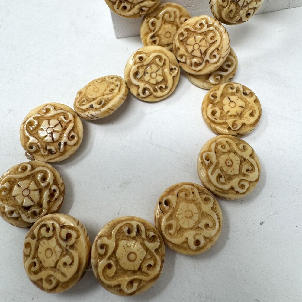 Genuine Bone Beads Loose Beads Floral Swirl Design 17 by 6 mm 24 Beads